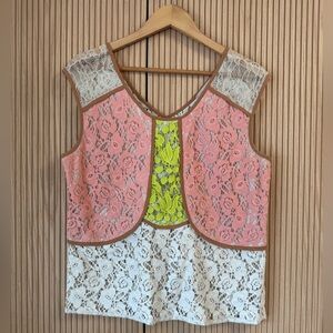 Anthropologie Champagne & Strawberry Cream Lace Top